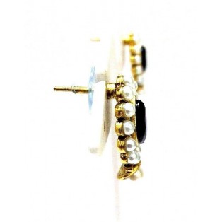 Gold Oxidized Women Earring Stud Jewelry PushBack Classy Gift - Rhinestone Bead 40